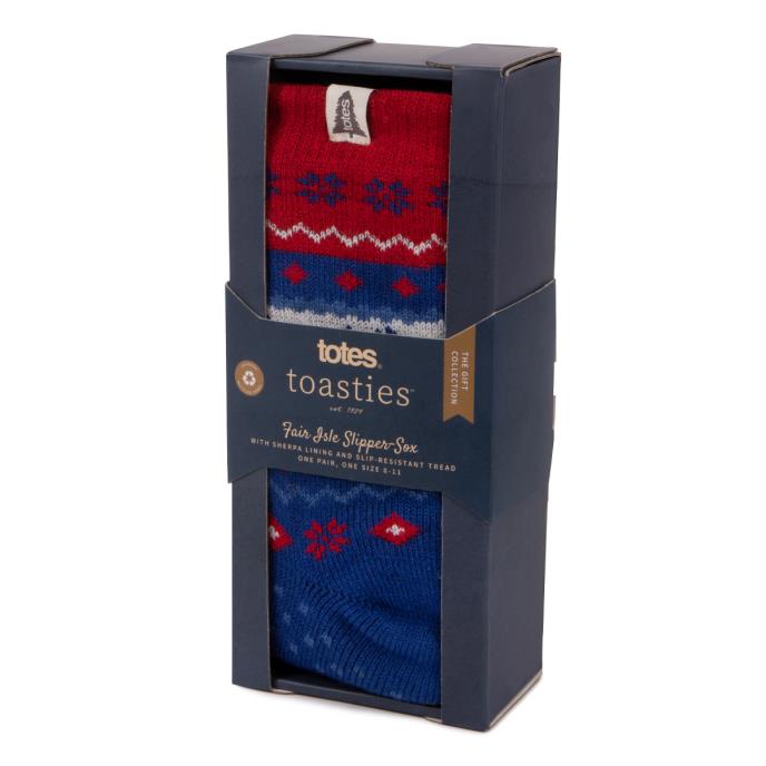 totes toasties® Mens Sherpa Lined Fair Isle Slipper Socks Fair Isle Extra Image 1
